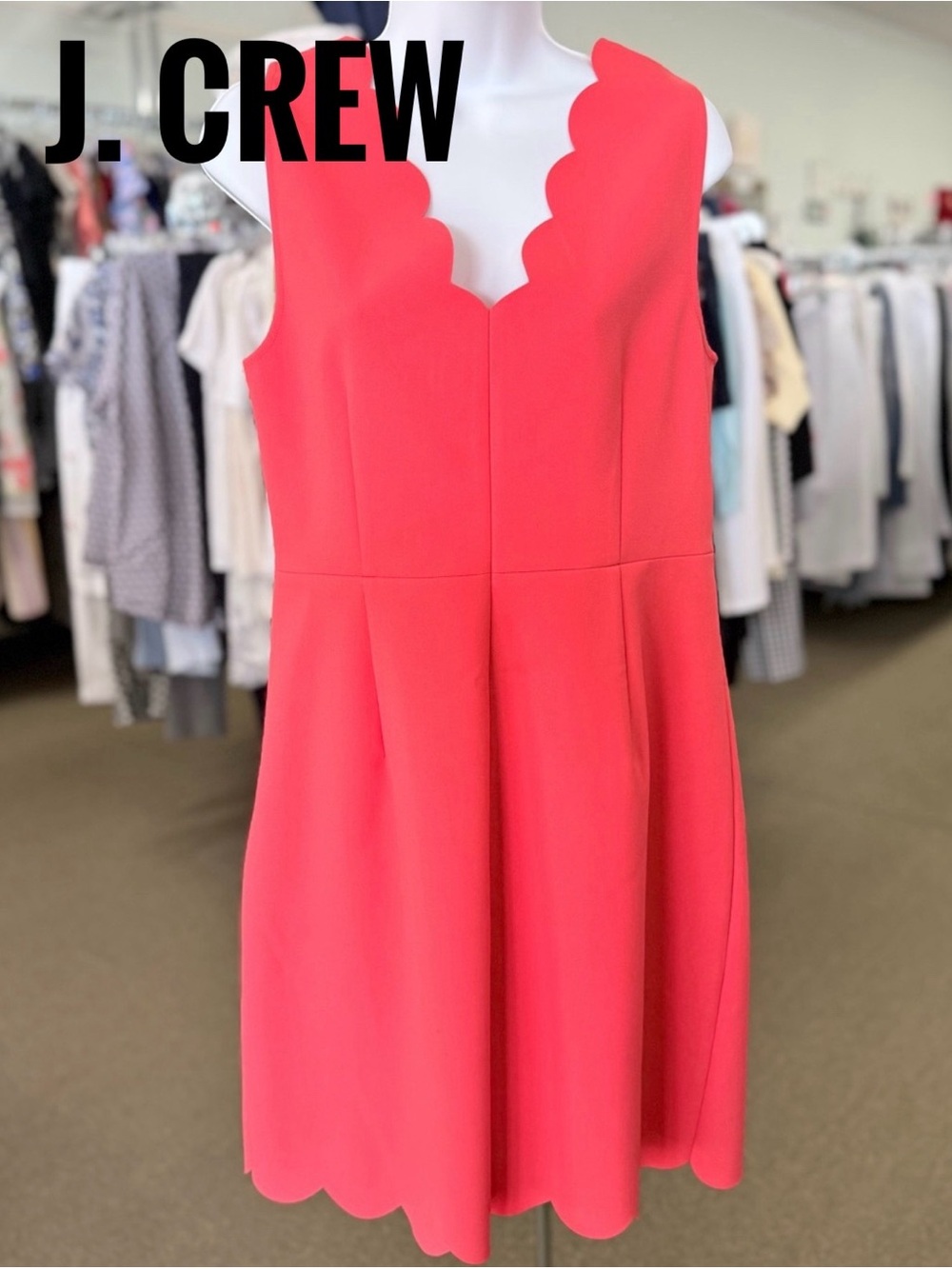 J.Crew Coral Scalloped V-Neck Sleeveless Shift Dress Size 12